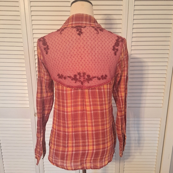 Free People Saddleup Western Lace Button Down Shirt Small *box 4 - Picture 8 of 10